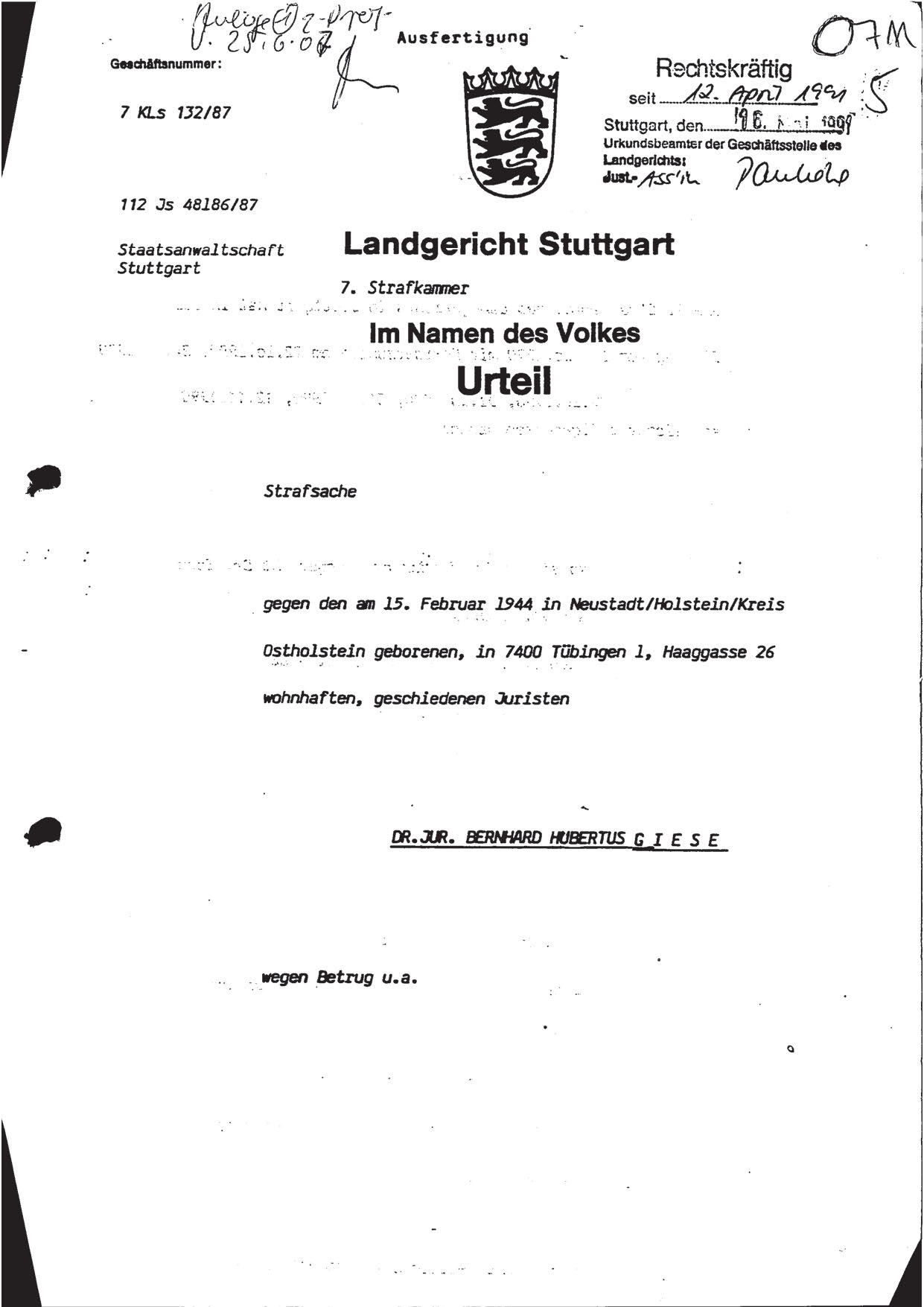 Giese-Urteil Seite 1